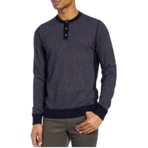 NEW Vince Cashmere Wool Blend Bird's Eye Henley Sweater - Picture 2 of 10